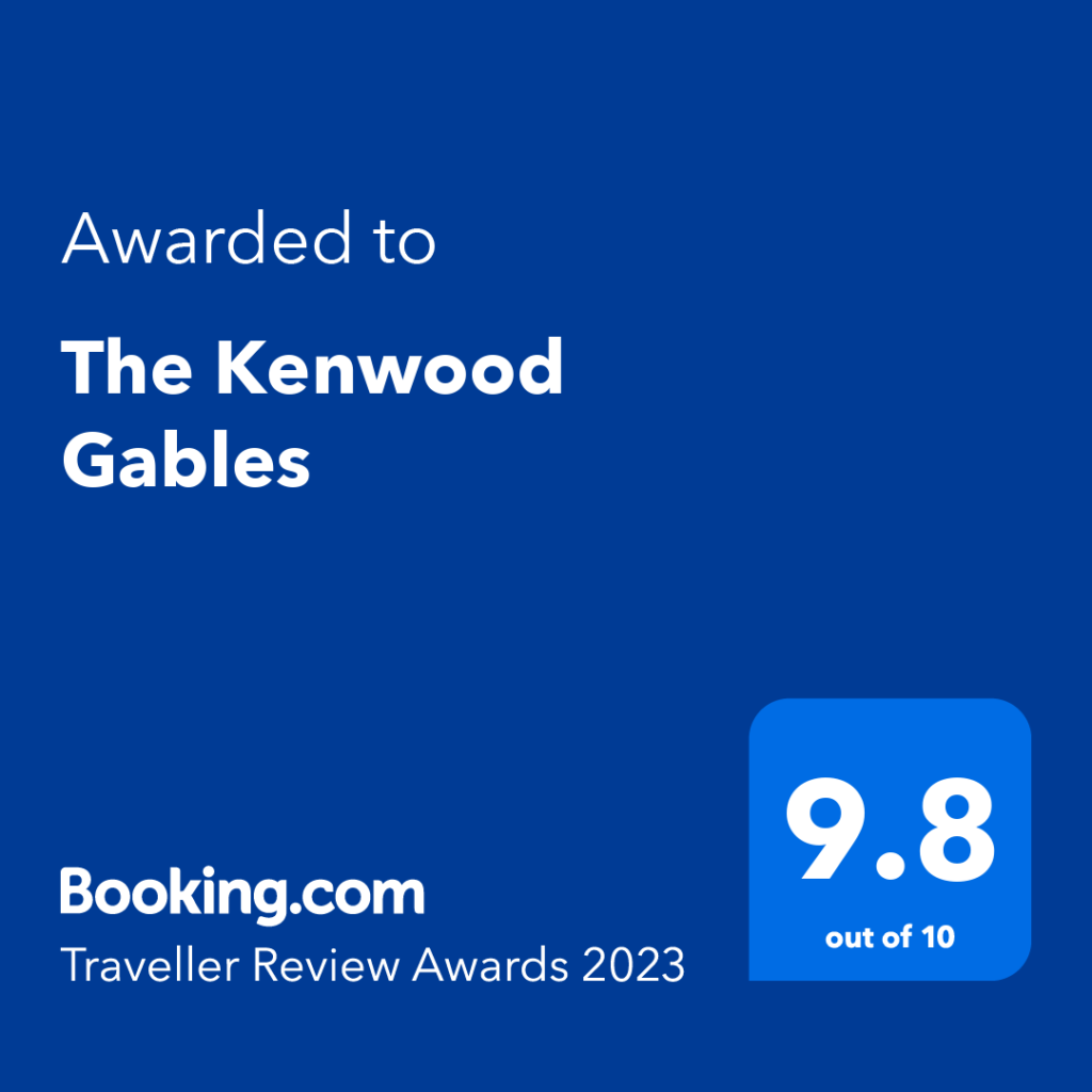 Award certificate for The Kenwood Gables with a score of 9.8 from Booking.com.